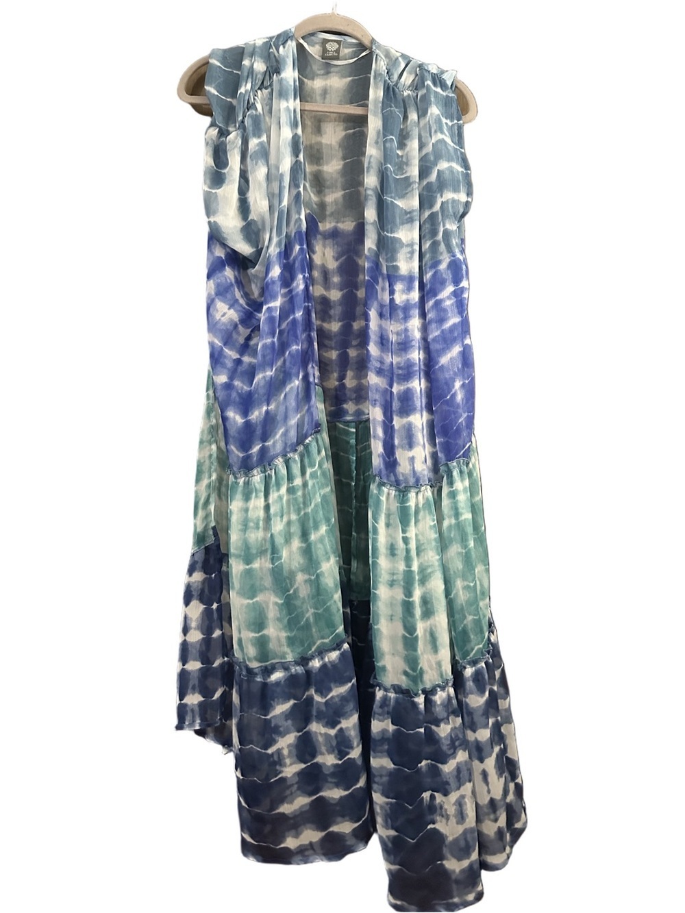 Vince Camuto Blue Teal Ombre Tie Dye Pattern Maxi Open Beach Swim Coverup US OS